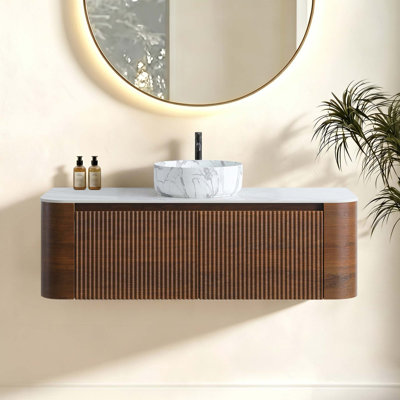Natural-Inspired Single-Sink Bathroom Vanity with Curved Design