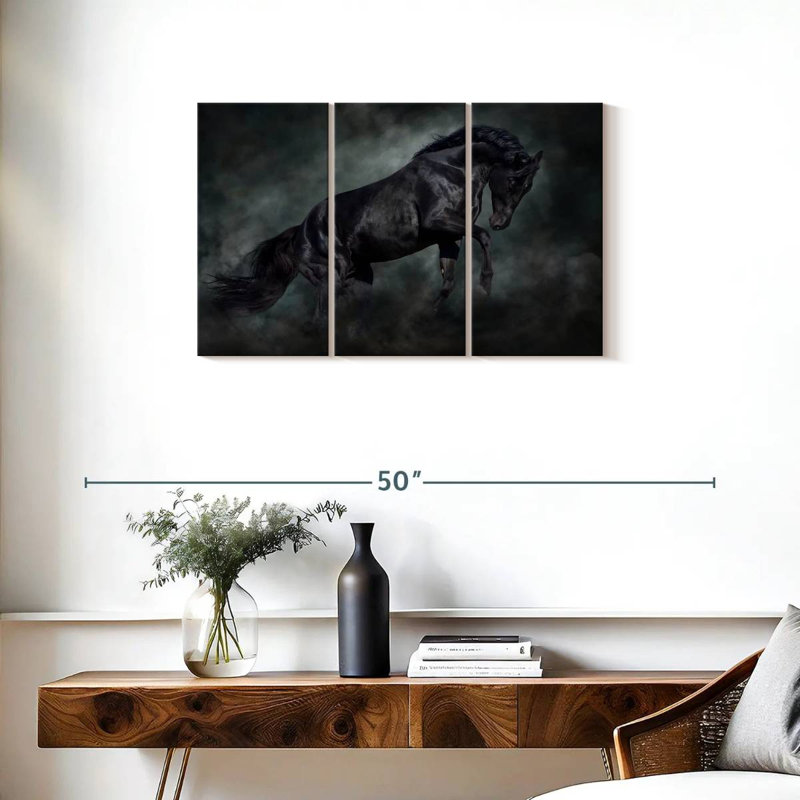 Brampt cheval noir dansant, H 20 po x l 33 po