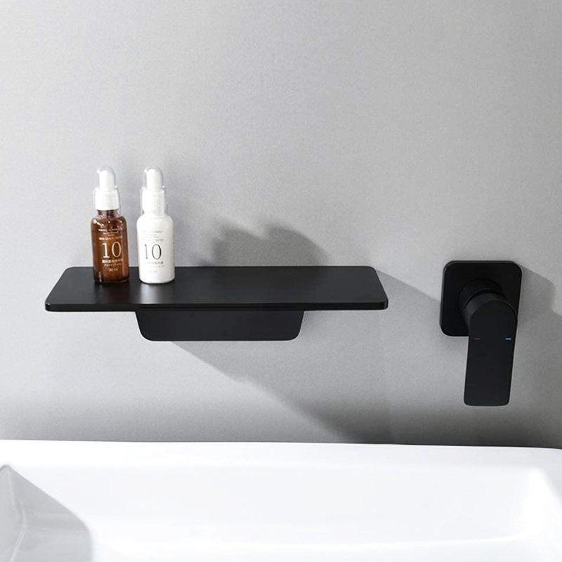 Waterfall Bathroom Sink Valve Matte Black, Created With Brass, Single For Easy Water Adjustment, Elegant Setup Spout Faucet In Fine Effortless Temperature Space Optimized Interior