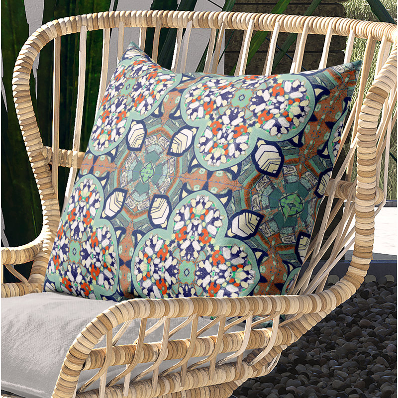 Housse de coussin carré et insert, 20 po X 20 po, Vert / orange pâle