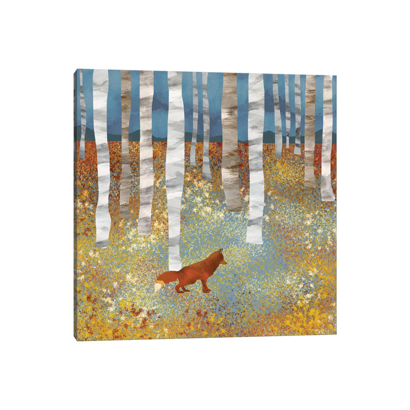 Autumn Fox - impression d'art graphique, H 26 po x l 26 po x P 1,5 po, Pas de tapis, Toile tendue