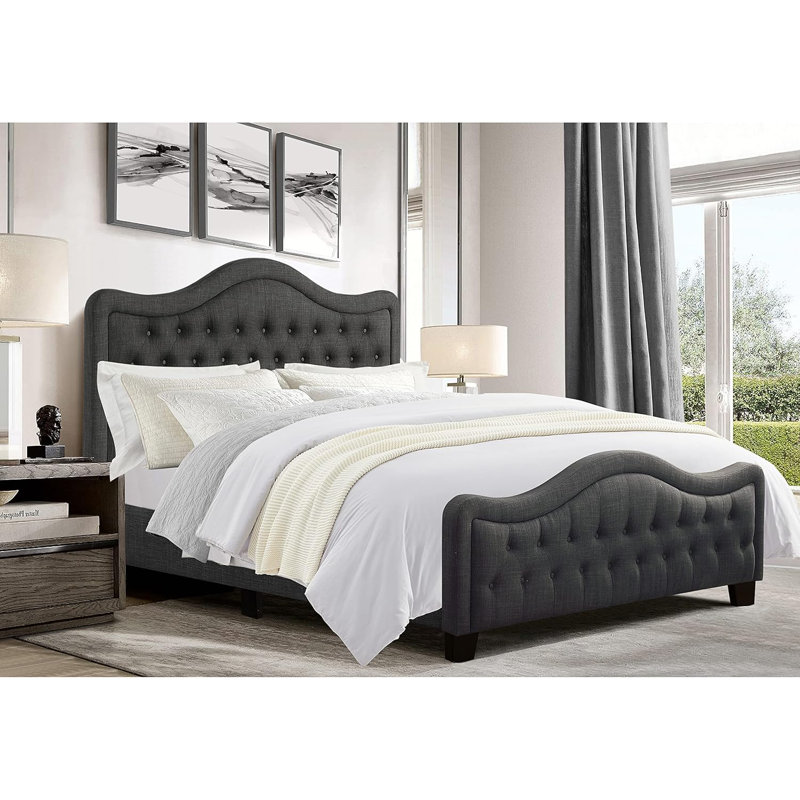 Tête de lit tapissier capitonnée à hauteur réglable avec pied de lit, Noir, Grand