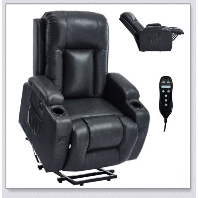 Fauteuil inclinable en polyuréthane PU à position infinie avec massage par vibration à 8 points, chauffage lombaire et charge USB pour les utilisateurs âgés et lourds