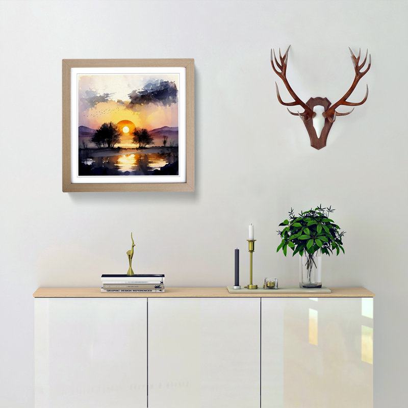 Sunrise Watercolour No.1 - Framed Print, Oak