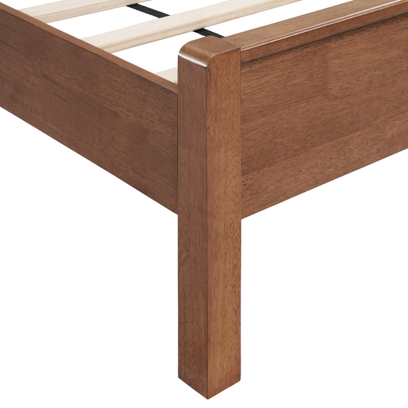 Structure de lit en bois massif avec tête de lit tapissier, Double, Brun