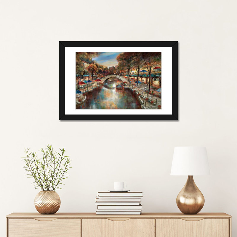 «Evening on The Canal», impression sur toile, H 24 po x l 32 po x P 1 po, Papier d'art encadré noir, Blanc