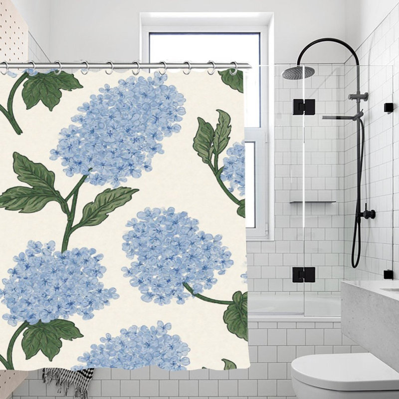 Rideaux de douche à motif floral bleu hortensia, 71 × 71