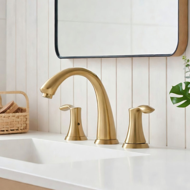 Robinet de salle de bain surdimensionné à 3 trous et 2 poignées avec ensemble de drain et conduites d'alimentation, Or brossé