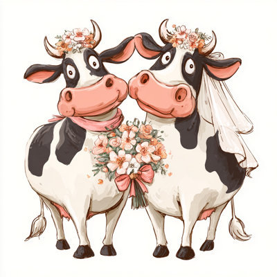 Playful Floral Cows Wrapped Canvas Wall Art