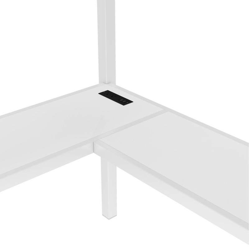 Queen Size Loft Bed With L-Shaped Desk And USB, Metal Loft Bed With Wardrobe And Adjustable Shelf, High Loft Bed With LED For Kids Teens Adults, White