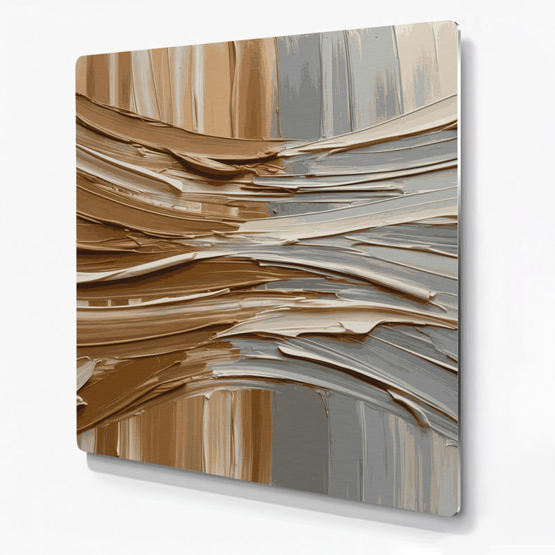 Art mural horizontal gris rayé caramel en métal gris clair, H 12 po x l 12 po