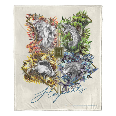 Warner Bros. Harry Potter Houses Together Silk Touch Throw Blanket, Wizarding World Decor, 50x60 Inches