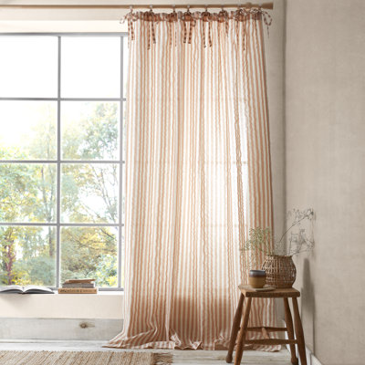 Zanzibar Woven Stripe Voile Curtain Panel Cotton Blend Sheer Tab Top Single Curtain Panel