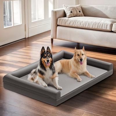 M-xxl Waterproof Orthopedic Dog Bed For Large Dogs Bolsters With Faux Leather Removable Washable Cover, Easy To Wipe Clean, Anti-skid Bottom For Dogs Up To 155 Lbs