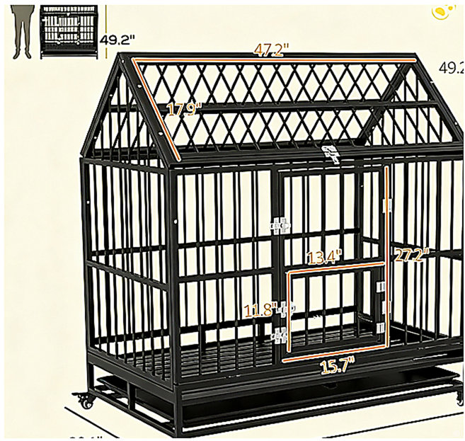 Caisse pour chien robuste avec 4 roues verrouillables, portes doubles et plateau amovible, noir