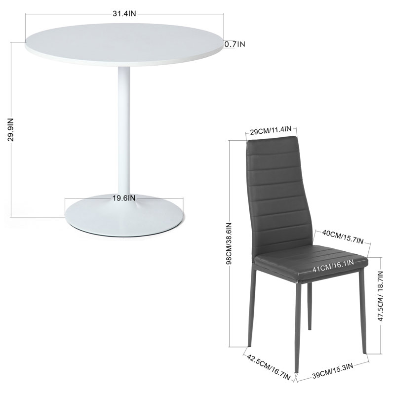 Ensemble de table à manger élégant 5 pièces avec table ronde et chaises en similicuir, Gris