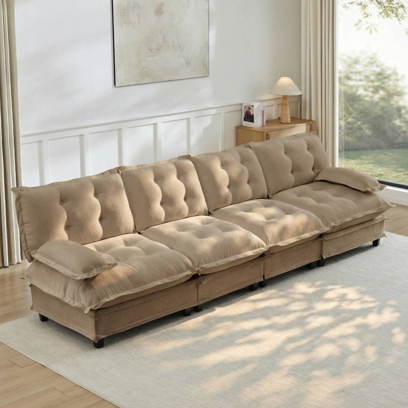 Canapé modulaire en chenille capitonné 138 po, Café