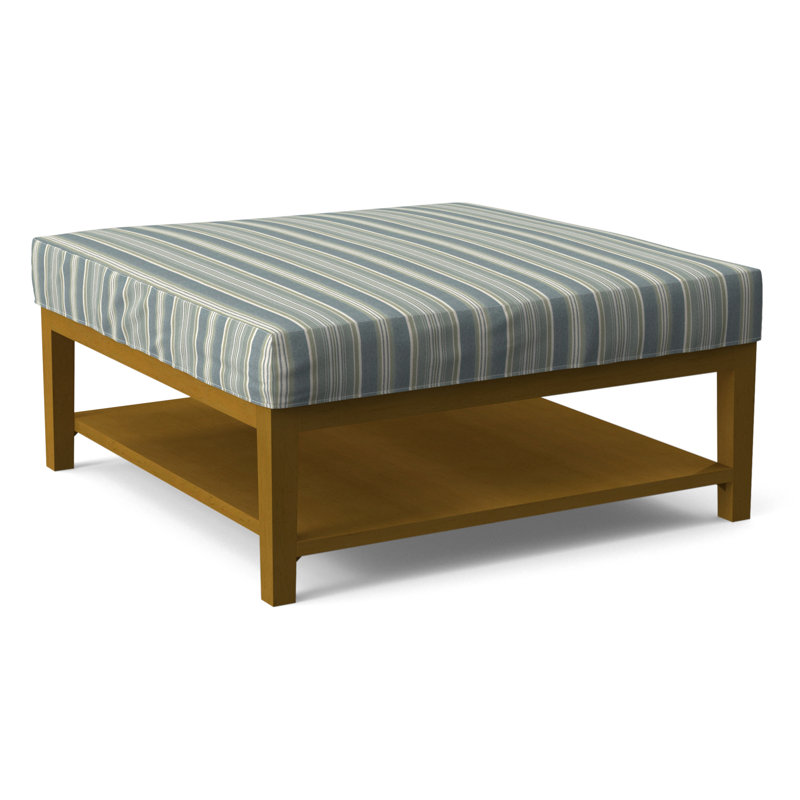Hammond Square Ottoman, Green and Blue Stripe; 0252-54, Celery Finish