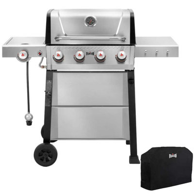 Feasto 4-burner Freestanding Propane Gas Grill With Cover, Porcelain-Enamel Cast Iron Grates, Silver