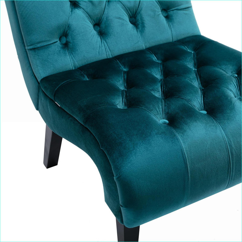 Chaise d'appoint sans accoudoirs en velours bleu sarcelle pour adultes COOLMORE, pieds en bois massif pour le salon, la chambre à coucher et le bureau