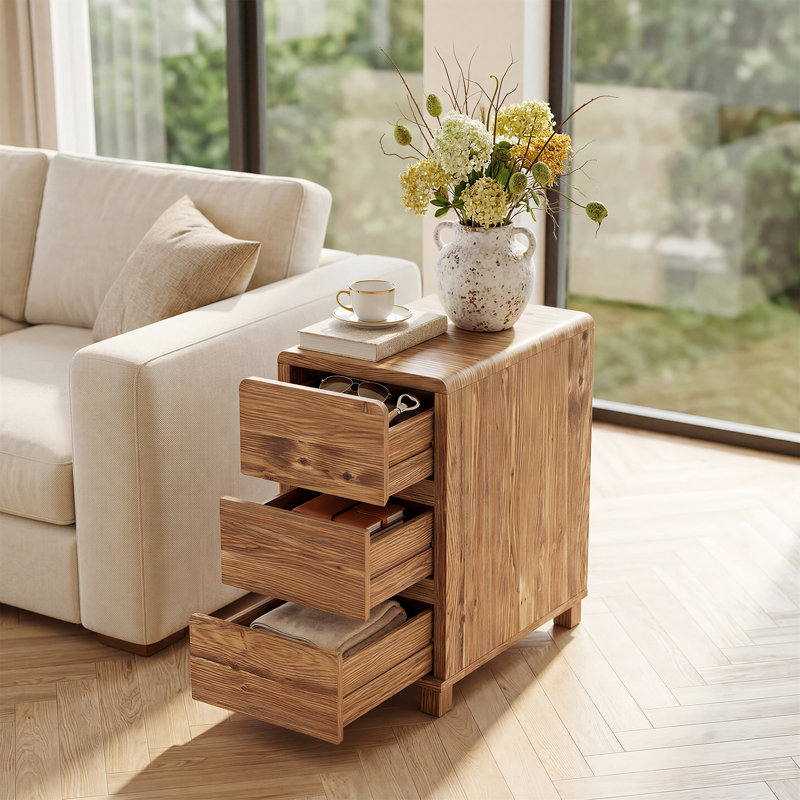 Table de bout en bois massif l 23,62 po à 3 tiroirs, table d'appoint rustique étroite avec rangement pour le salon