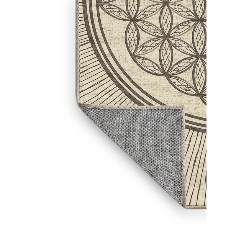 Machine Washable Parkchester Global Inspired Geometric Rug in Beige – Beige Binding, 5' Square