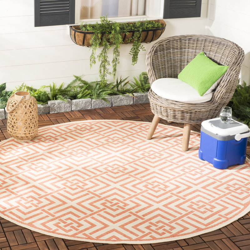 Dubay Looped Indoor/ Outdoor Cream/Rust Rug, Round 201 cm