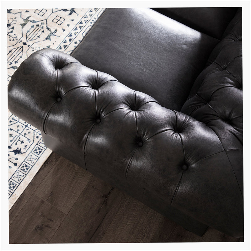 Freddie 95'' W Leather Sofa, Gray Leather