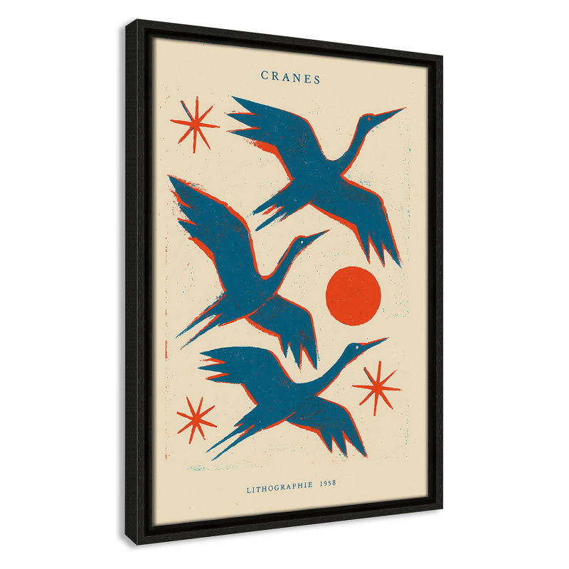 «Cranes» par Treechild, Toile avec cadre, L 13,5 po x H 19,5 po, Flottant espresso