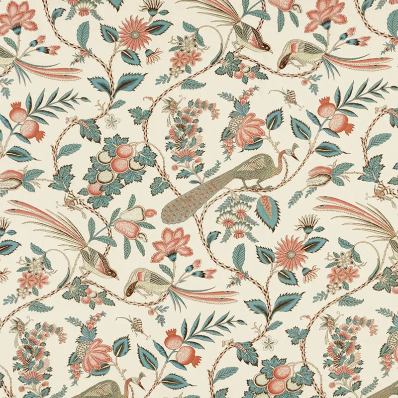 Tissu campagne, Paon / rouge
