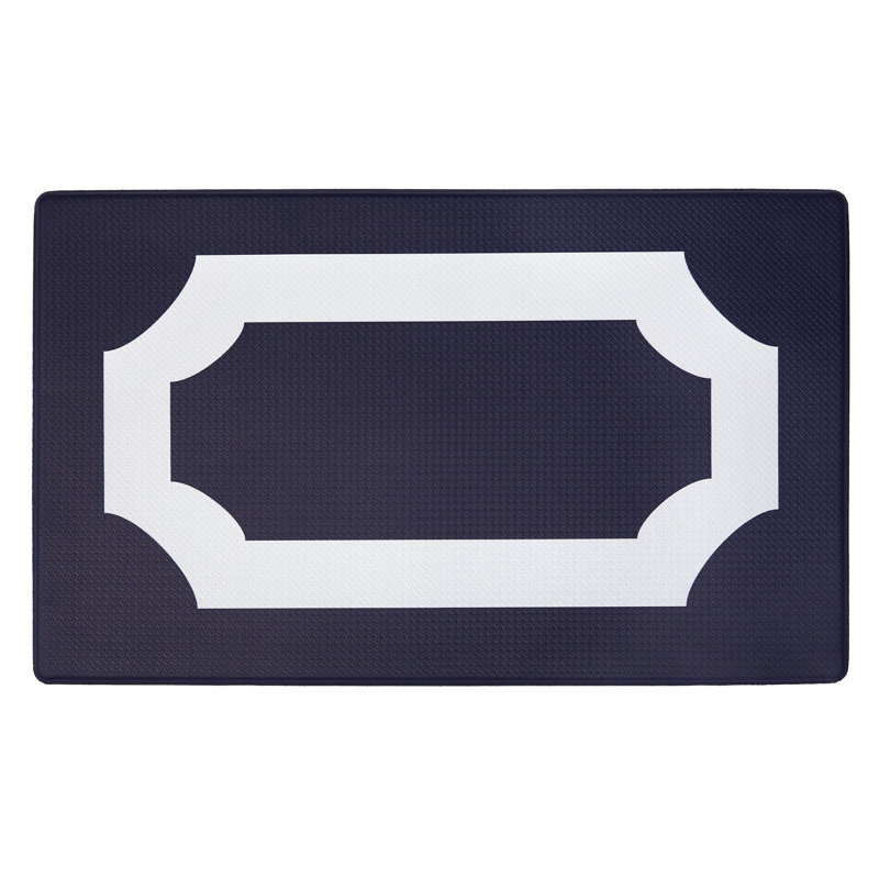 Duggins Geometric Anti-Fatigue Non-Skid Kitchen Mat, Navy