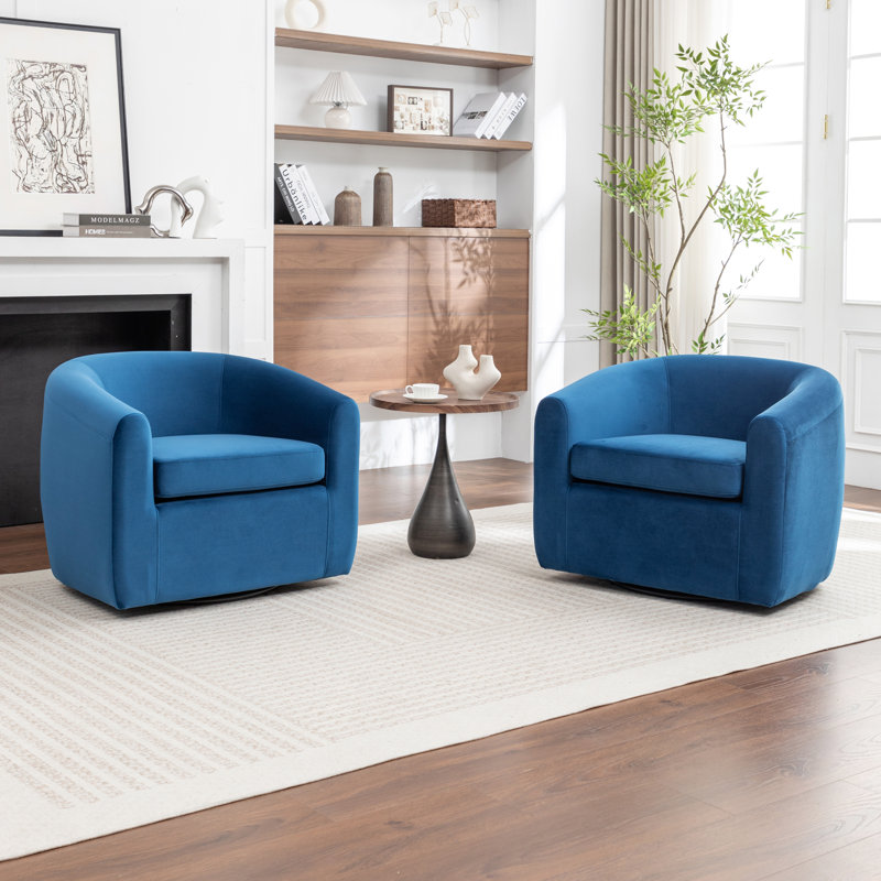 Fauteuil demi-tonneau pivotant de 33,5 po Odey, Velours marine