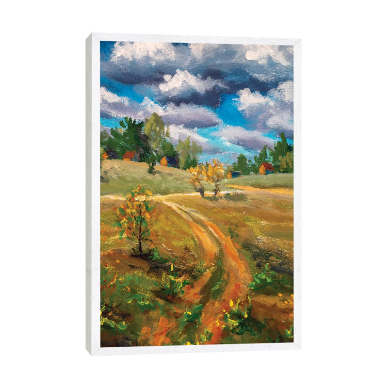 Spring Village Rural Farm Landscape by Valery Rybakow - Painting on Canvas, White Floater Frame, 101.6 cm H x 66.04 cm W