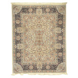 Hand Knotted Wool Oriental Area Rug in Cream And Navy