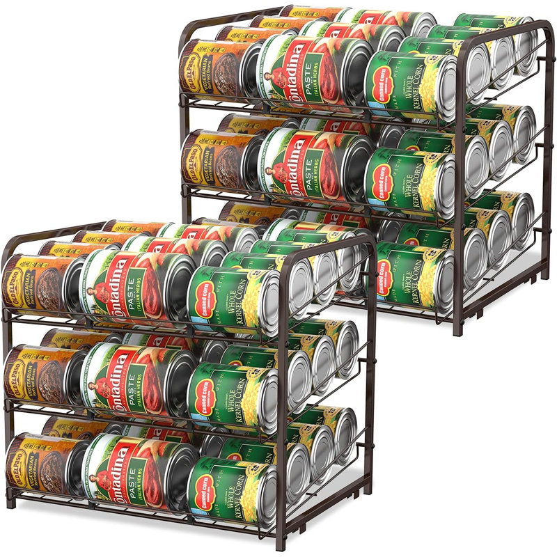 Can Organizer for Pantry Stackable 2 Pack, Can Storage Organizer Rack Stacking, Brown