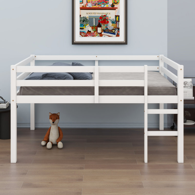 Lit mezzanine en bois avec échelle, Blanc
