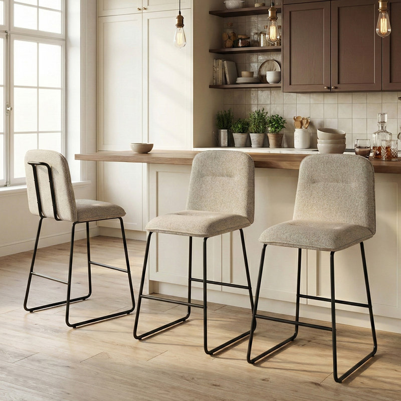 Tabouret de bar moderne avec pieds en métal, Sable, 3