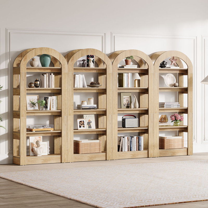 70.9" Tall Arched Bookcase Set (set Of 2), Modern 5-tier Open Bookshelf For Home Office, Bedroom, Living Room