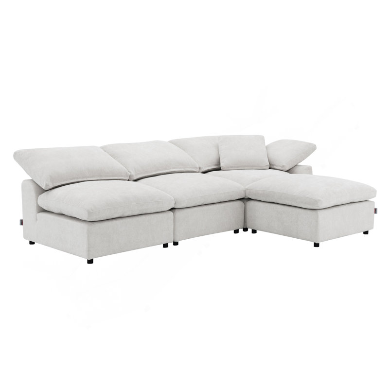 Canapé modulaire en lin ivoire avec repose-pieds 4 pièces Naveen
