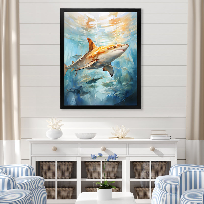 Voile d'aquarelle bleu et beige sur toile, Cadre photo noir, L 12 po x H 20 po