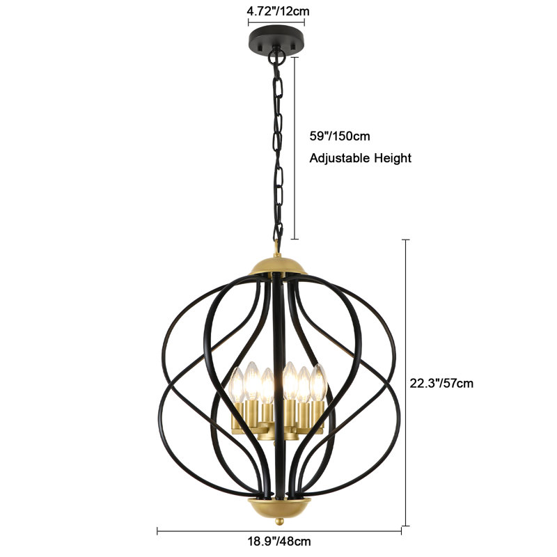 Lustre géométrique unique en fer forgé à 6 lumières Avers (18,9 po), Doré