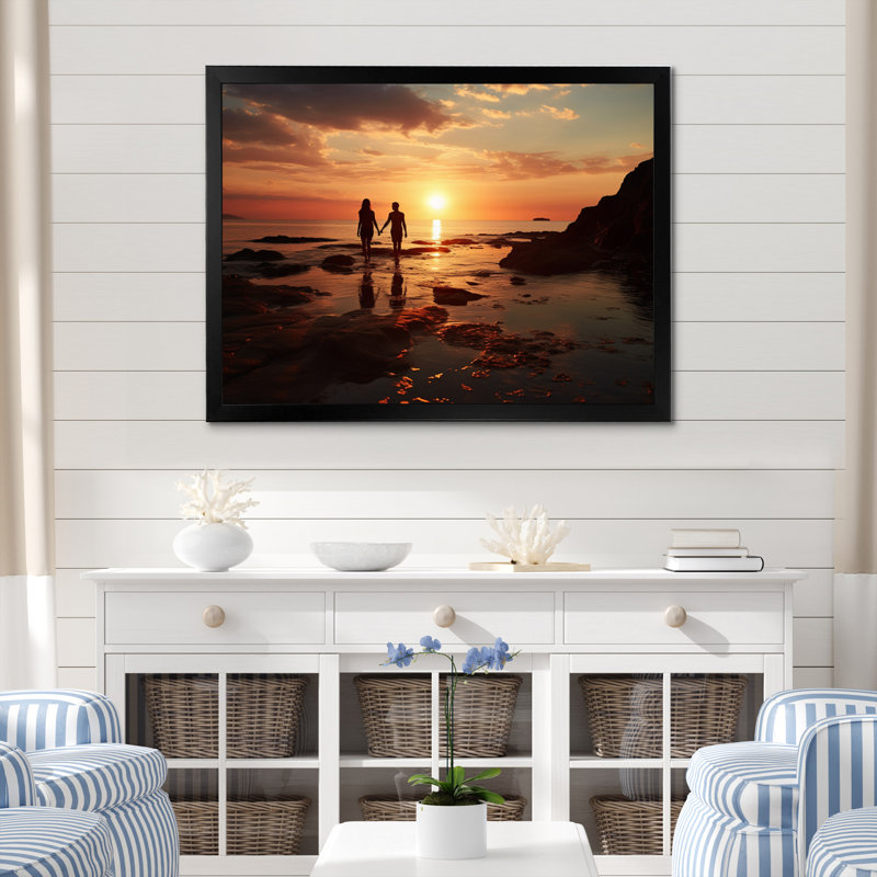 Beach Photo Sunset Serenade X - Décoration murale plage, Cadre simple noir, H 24 po x l 32 po x P 1 po