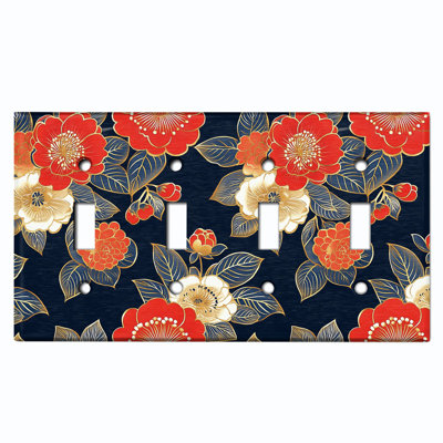 Couvercle de plaque d'interrupteur en métal; Bascule de taille standard US 2 - Fleurs japonaises rétro
