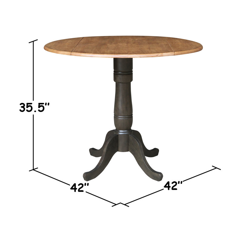 Hesston Counter Height Drop Leaf Solid Wood Pedestal Dining Table, Hickory/Washed Coal