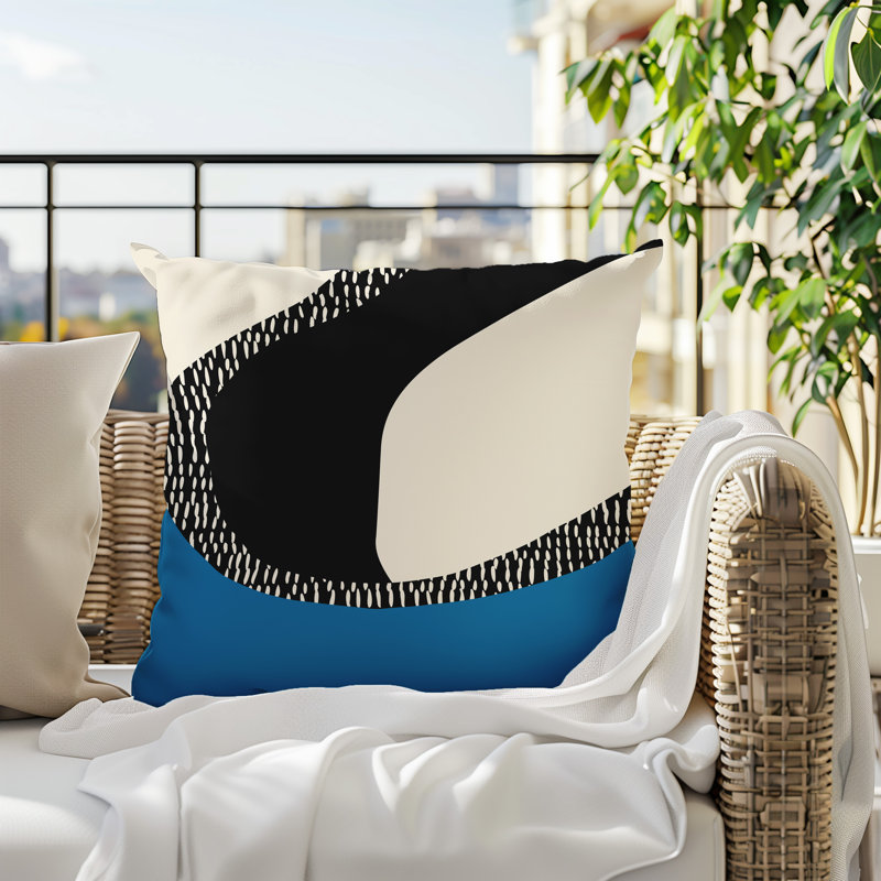 Coussin carré intérieur / extérieur pia, H 19 po x l 19 po, Turquoise / noir / blanc cassé