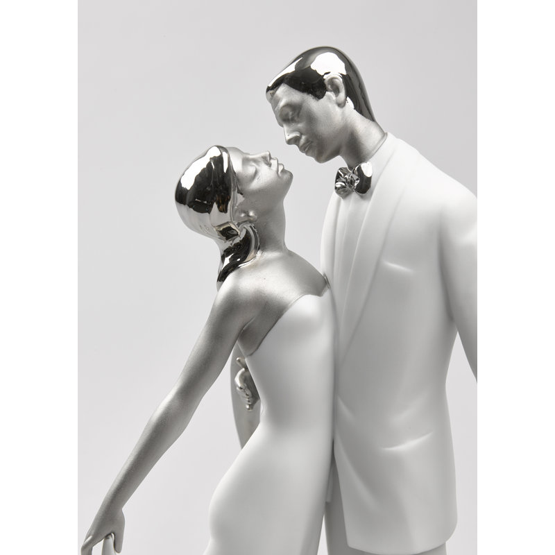 Happy Anniversary Couple Figurine, Silver/White