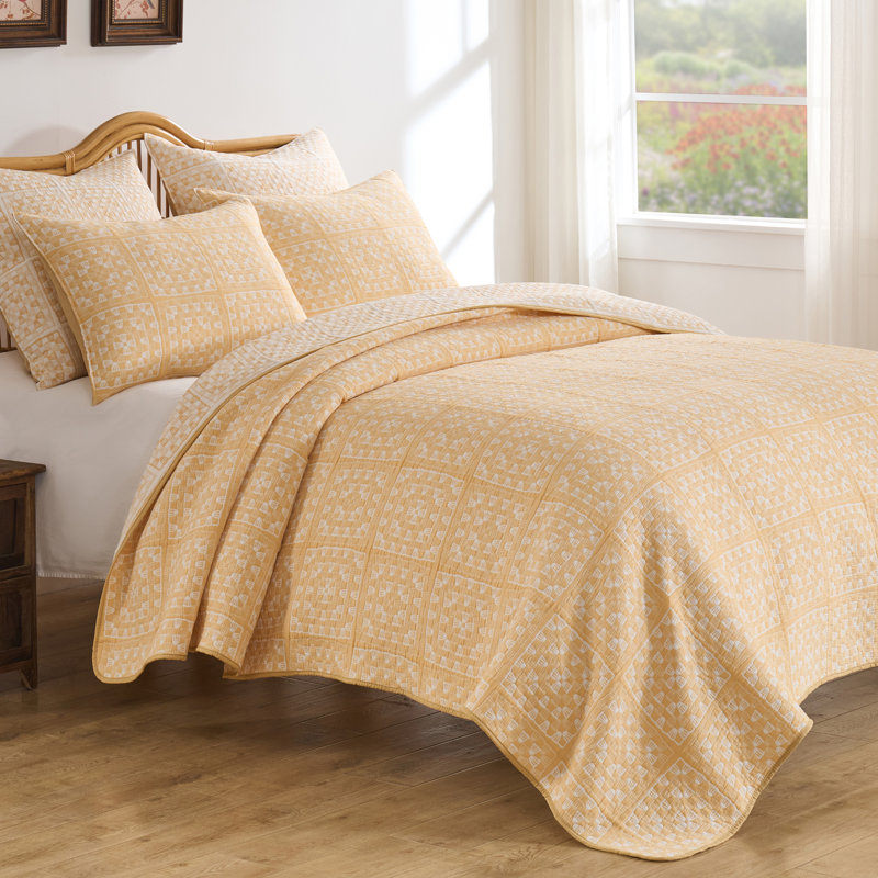 Ensemble de couvre-lit en jacquard réversible Granny's Squares, Couvre-lit grand + 2 taies décoratives standard