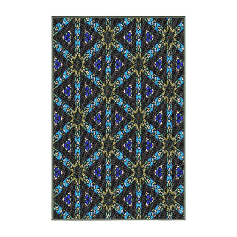 Tapis bleu/vert/mauve à motif de zone mauve, Rectangle 5 pi x 7 pi