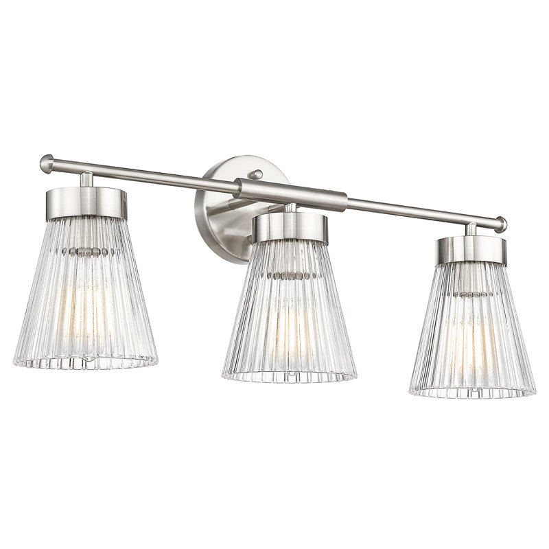 Luminaire de salle de bain rétro à intensité variable, verre rayé transparent, H 9,80 po x l 24,10 po x P 6,90 po, 3