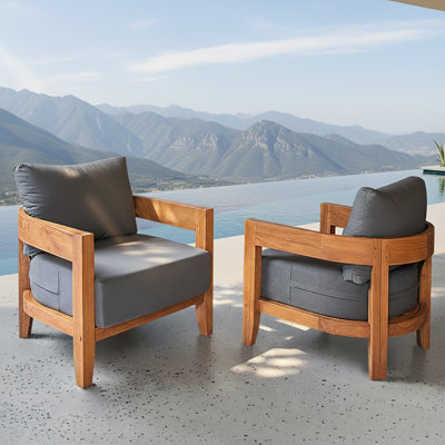 Ensemble de 2 chaises d'extérieur en teck avec coussins Keaton